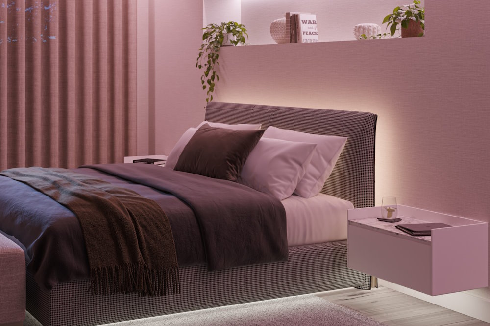 Modernes Schlafzimmer mit Beleuchtung